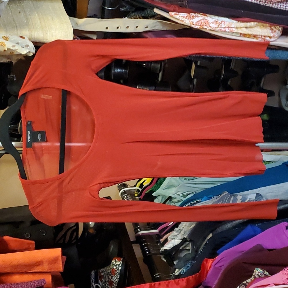 Sexy Shear Red Long Sleeve Nylon Top